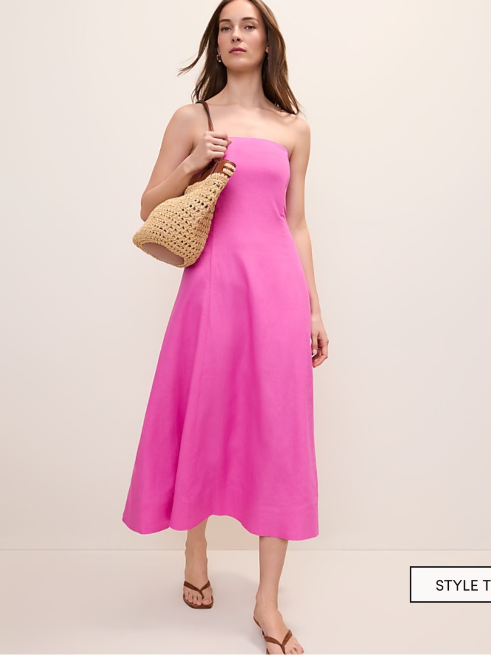 Ann Taylor Strapless Midi Dress in Hot Pink